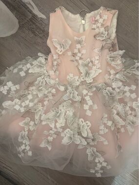 Zoe Ltd Pink and White Floral Appliqué Party Dress